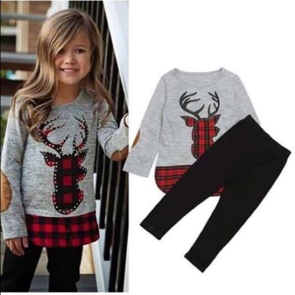 2pc. Plaid Rhinestone Deer Set- 2T - Picture 2 of 8